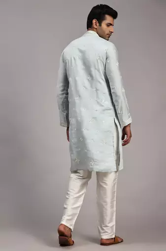 Light blue silk embroidery kurta