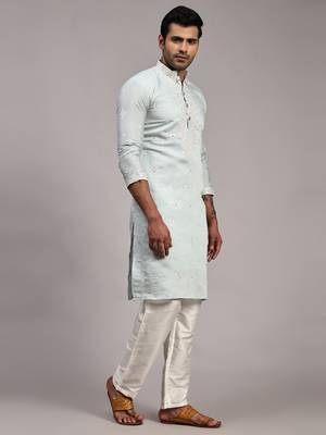 Light blue silk embroidery kurta 4