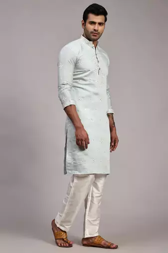 Light blue silk embroidery kurta
