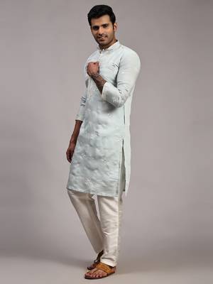 Light blue silk embroidery kurta 5