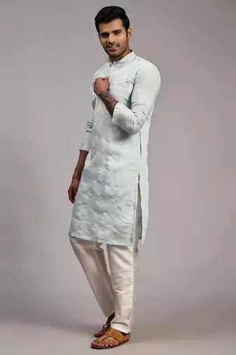 Light blue silk embroidery kurta