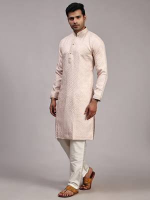 Pink viscose jacquard jacquard kurta 4