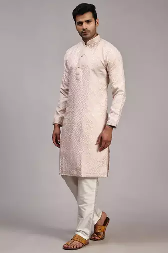 Pink viscose jacquard jacquard kurta
