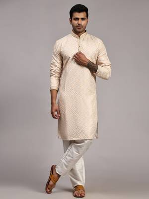 Cream viscose jacquard jacquard kurta 1