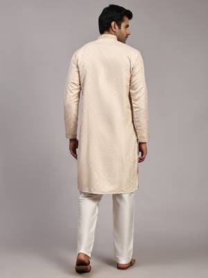 Cream viscose jacquard jacquard kurta 3