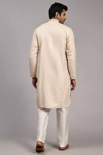 Cream viscose jacquard jacquard kurta