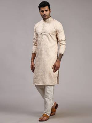 Cream viscose jacquard jacquard kurta 4