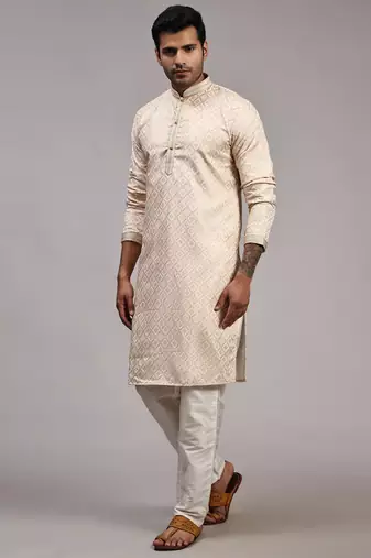 Cream viscose jacquard jacquard kurta