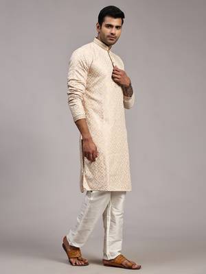 Cream viscose jacquard jacquard kurta 5