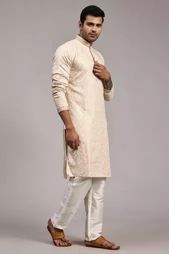 Cream viscose jacquard jacquard kurta