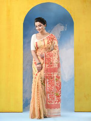 Resham Dhakai Jamdani Cotton Handloom Saree Champak Design Jamdani Saree Without Blouse 1