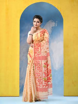 Resham Dhakai Jamdani Cotton Handloom Saree Champak Design Jamdani Saree Without Blouse 2
