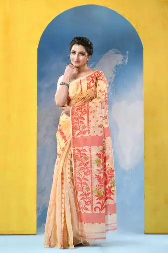 Resham Dhakai Jamdani Cotton Handloom Saree Champak Design Jamdani Saree Without Blouse