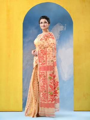 Resham Dhakai Jamdani Cotton Handloom Saree Champak Design Jamdani Saree Without Blouse 3
