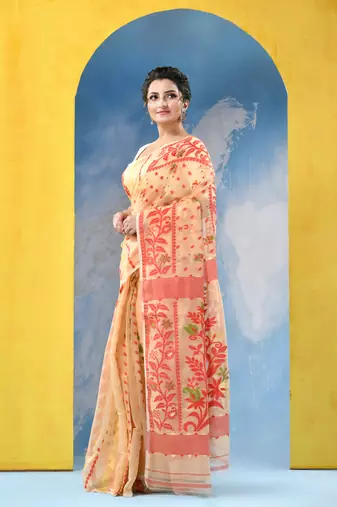 Resham Dhakai Jamdani Cotton Handloom Saree Champak Design Jamdani Saree Without Blouse