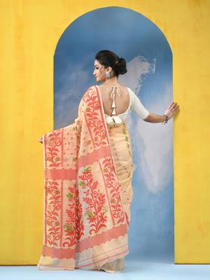 Resham Dhakai Jamdani Cotton Handloom Saree Champak Design Jamdani Saree Without Blouse 4