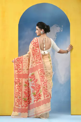 Resham Dhakai Jamdani Cotton Handloom Saree Champak Design Jamdani Saree Without Blouse