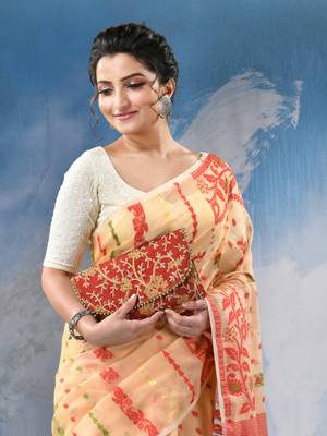 Resham Dhakai Jamdani Cotton Handloom Saree Champak Design Jamdani Saree Without Blouse 5