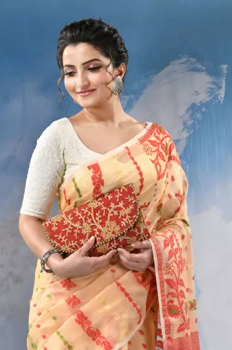 Resham Dhakai Jamdani Cotton Handloom Saree Champak Design Jamdani Saree Without Blouse