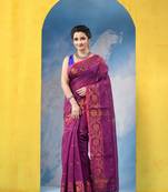 pink cotton handloom cotton silk saree flower copper work with blouse piece