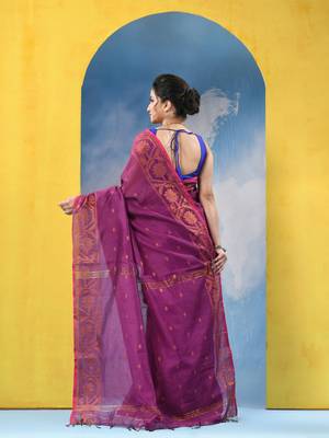 pink cotton handloom cotton silk saree flower copper work with blouse piece 5