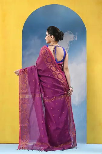 pink cotton handloom cotton silk saree flower copper work with blouse piece