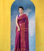pink cotton handloom cotton silk saree sorno mukut copper work with blouse piece