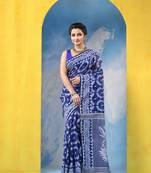 Blue Resham Dhakai Jamdani Cotton Handloom Saree Rose Design Jamdani Saree Without Blouse