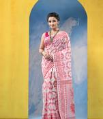 Pink Resham Dhakai Jamdani Cotton Handloom Saree Rose Design Jamdani Saree Without Blouse