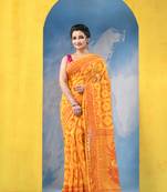 Yellow Resham Dhakai Jamdani Cotton Handloom Saree Rose Design Jamdani Saree Without Blouse