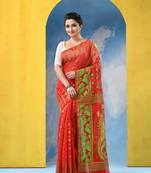 Red Resham Dhakai Jamdani Cotton Handloom Saree Shehnai Design Jamdani Saree Without Blouse