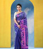 Blue Jamdani Cotton Handloom Saree Sunflower Design Jamdani Saree Without Blouse