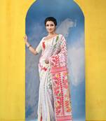 White Resham Dhakai Jamdani Cotton Handloom Saree Sunflower Design Jamdani Saree Without Blouse