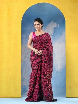 Black Resham Dhakai Jamdani Cotton Handloom Saree Playing Card Design Jamdani Saree Without Blouse 2