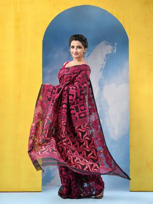 Black Resham Dhakai Jamdani Cotton Handloom Saree Playing Card Design Jamdani Saree Without Blouse 3