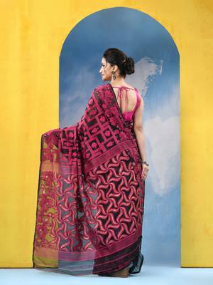 Black Resham Dhakai Jamdani Cotton Handloom Saree Playing Card Design Jamdani Saree Without Blouse 5