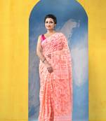 Orange Resham Dhakai Jamdani Cotton Handloom Saree Playing Card Design Jamdani Saree Without Blouse