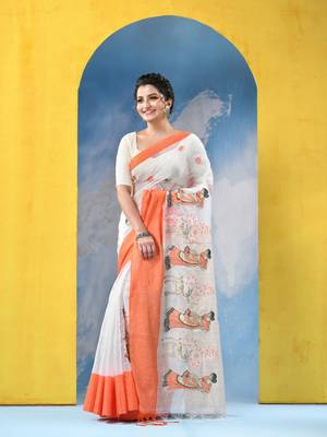 orange traditional bengal handloom sakuntala soft cotton sarees for saree with blouse piece 1