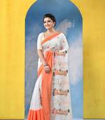 orange traditional bengal handloom sakuntala soft cotton sarees for saree with blouse piece