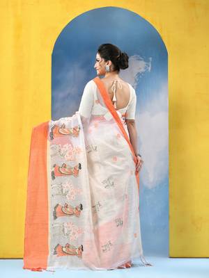 orange traditional bengal handloom sakuntala soft cotton sarees for saree with blouse piece 5
