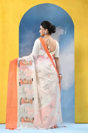 orange traditional bengal handloom sakuntala soft cotton sarees for saree with blouse piece
