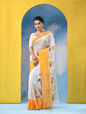 yellow traditional bengal handloom sakuntala soft cotton sarees for saree with blouse piece 1