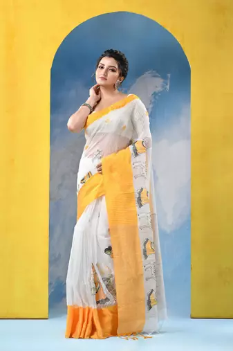 yellow traditional bengal handloom sakuntala soft cotton sarees for saree with blouse piece