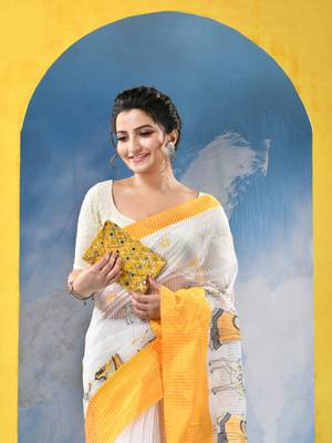yellow traditional bengal handloom sakuntala soft cotton sarees for saree with blouse piece 5