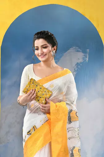 yellow traditional bengal handloom sakuntala soft cotton sarees for saree with blouse piece