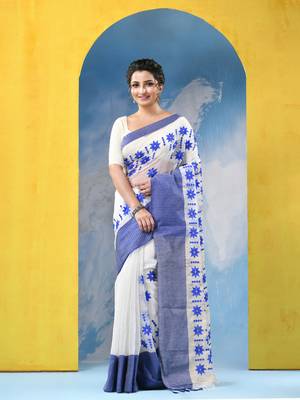 blue traditional bengal handloom star soft cotton sarees for saree with blouse piece 1