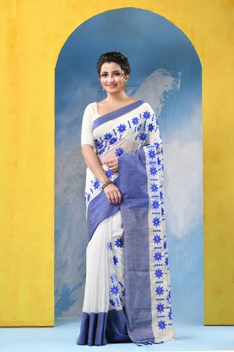 blue traditional bengal handloom star soft cotton sarees for saree with blouse piece