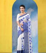 blue traditional bengal handloom star soft cotton sarees for saree with blouse piece