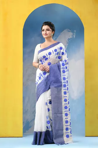 blue traditional bengal handloom star soft cotton sarees for saree with blouse piece