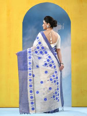 blue traditional bengal handloom star soft cotton sarees for saree with blouse piece 5